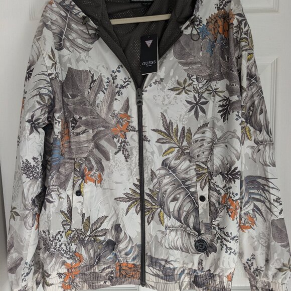 Guess Tropical Rain Patterned Jacket with Hood Zip Men's XL NWT - Picture 1 of 4
